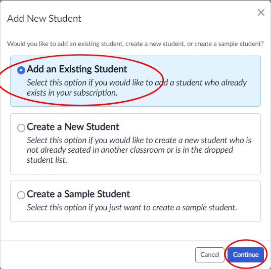 Add Existing Student